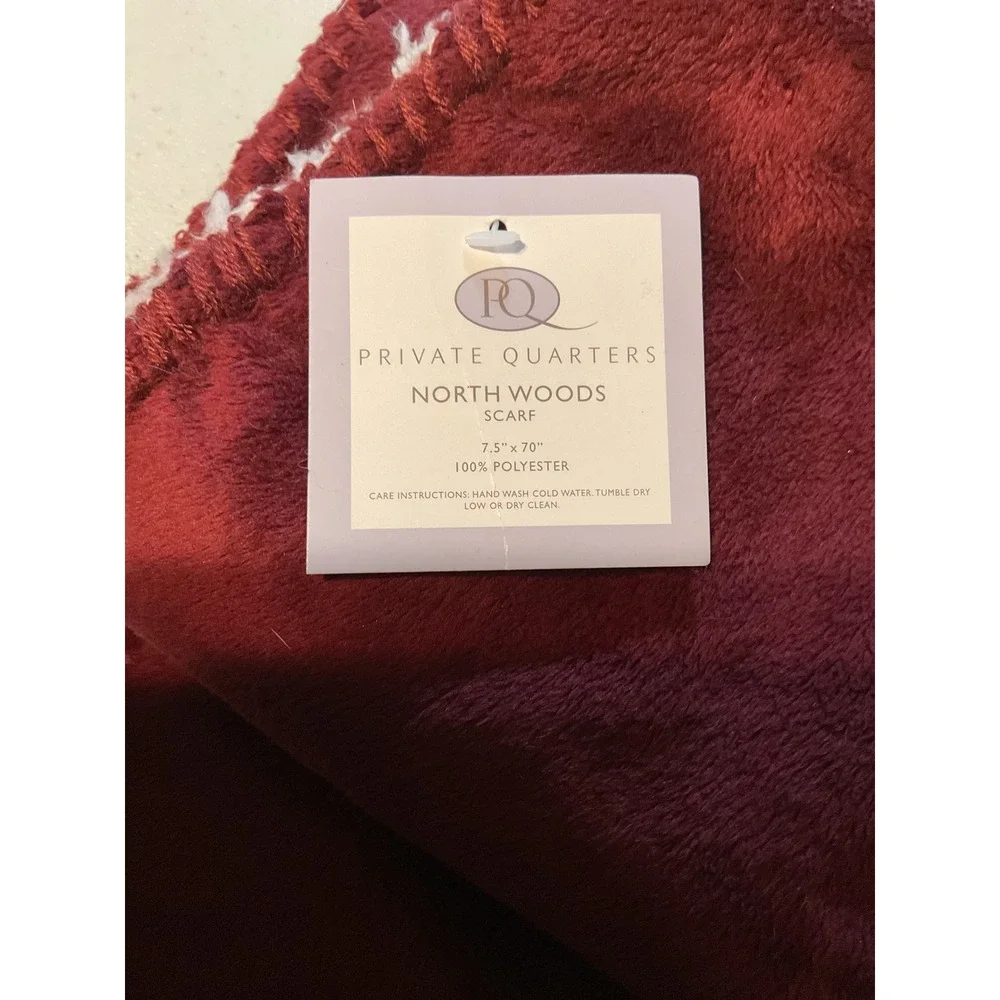 Private Quarters North Woods Scarf Brick Red Sherpa Fleece Pull Through 7.5x70